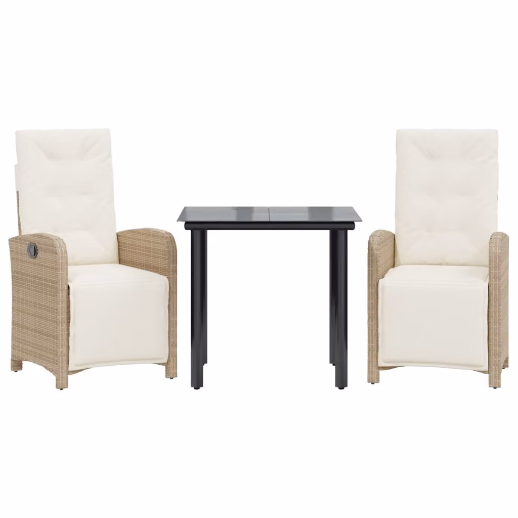 Set da Bistrò 3 pz con Cuscini Beige in Polyrattan