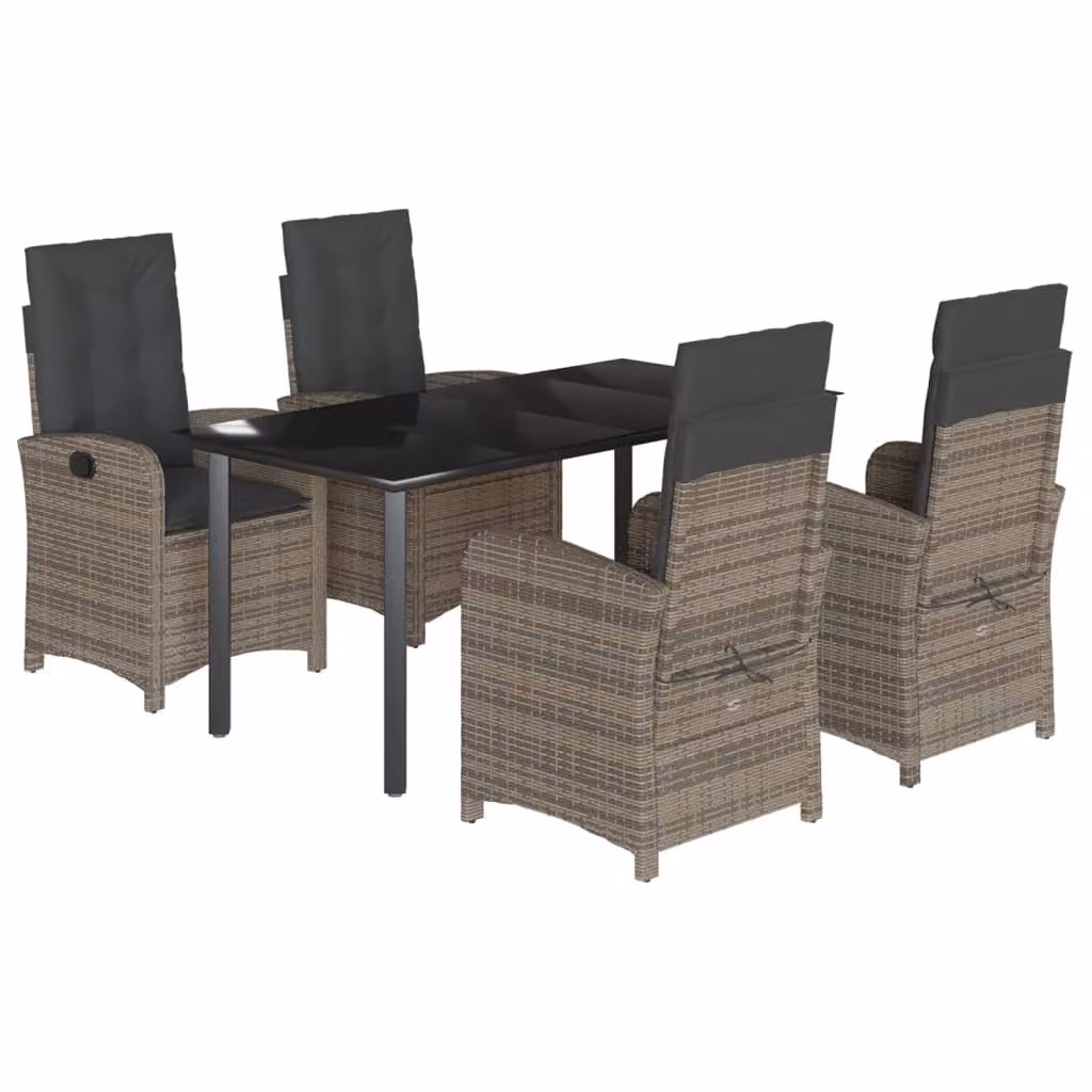 Set da Pranzo da Giardino 5 pz con Cuscini in Polyrattan Grigio