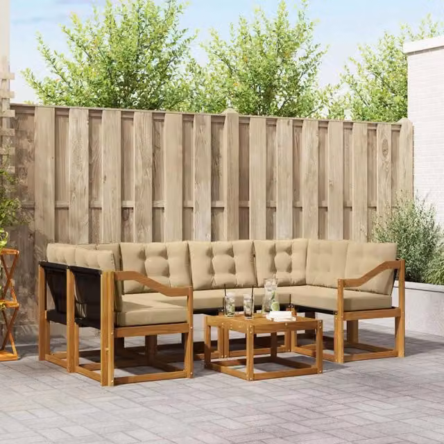 Set di divani da esterno 7 pz Naturale e Beige 3368460