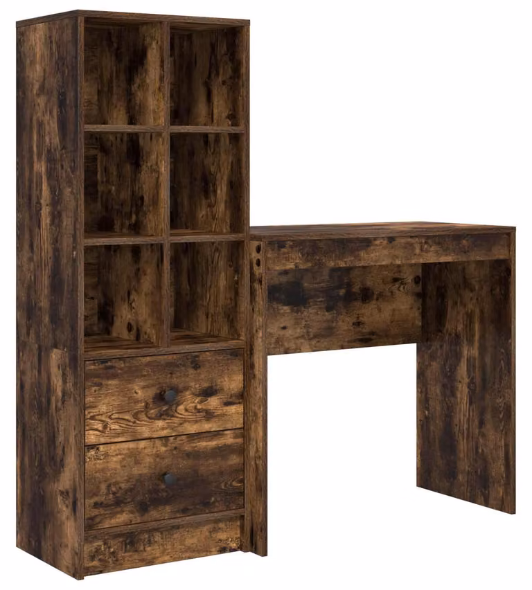 Scrivania con cassetto con lo scaffale 2 pcs Rovere fumé