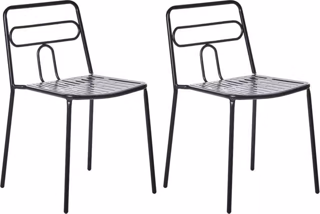 Set di 2 sedie da giardino nero con telaio in acciaio impilabili per esterni Patio moderne