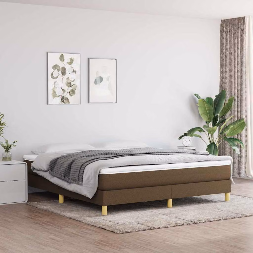 vidaXL Struttura Letto a Rete a Molle in Tessuto Marrone con Doghe Curvate L: 180 cm, P: 200 cm