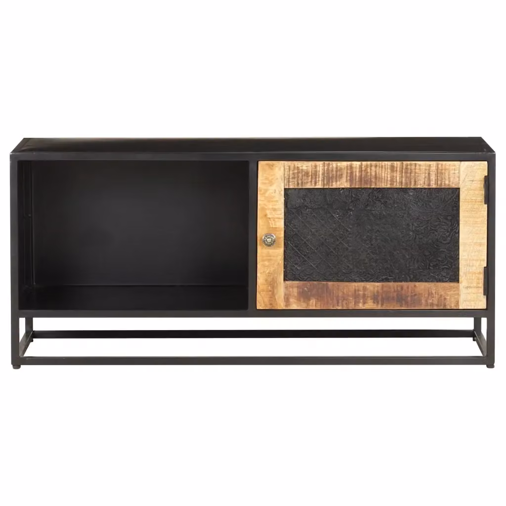Mobile TV in legno di mango grezzo e metallo nero stile industrial L 90 x P 30 x H 40 cm – 2