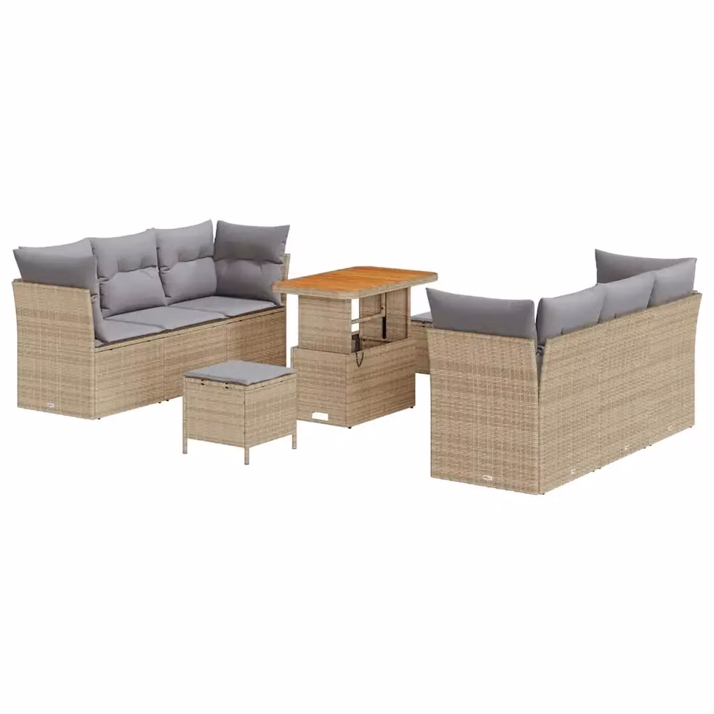 Set Divano da Giardino vidaXL 9 Pezzi con Cuscini Beige e Grigio in Polyrattan e Acciaio – 2