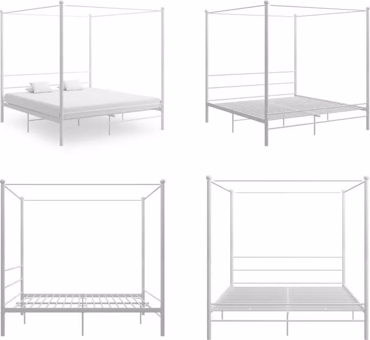 vidaXL Letto a baldacchino in metallo bianco 180x200 cm - Struttura letto - Struttura letto in metallo - Letto - Letti