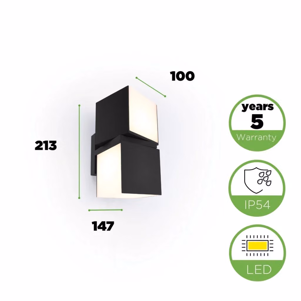 Applique da esterno LED Cuba Lutec nero, luce calda 3000K, IP54 – 2