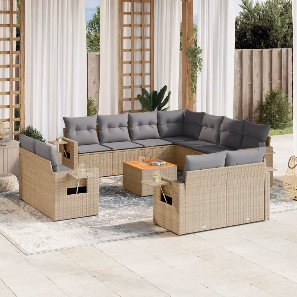 Maison Exclusive - Set Divano da Giardino 12 pz con Cuscini Beige Misto Polyrattan