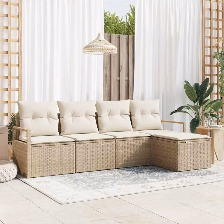 vidaXL Set di divani da giardino a forma di L con cuscini, beige e bianco, in rattan e metallo