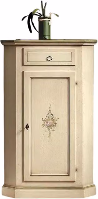 Mobile angolo in legno stile arte povera laccato avorio con 1 porta e 1 cassetto Mobili 2G L/P/H: 54 x 54 x 130 cm – 1