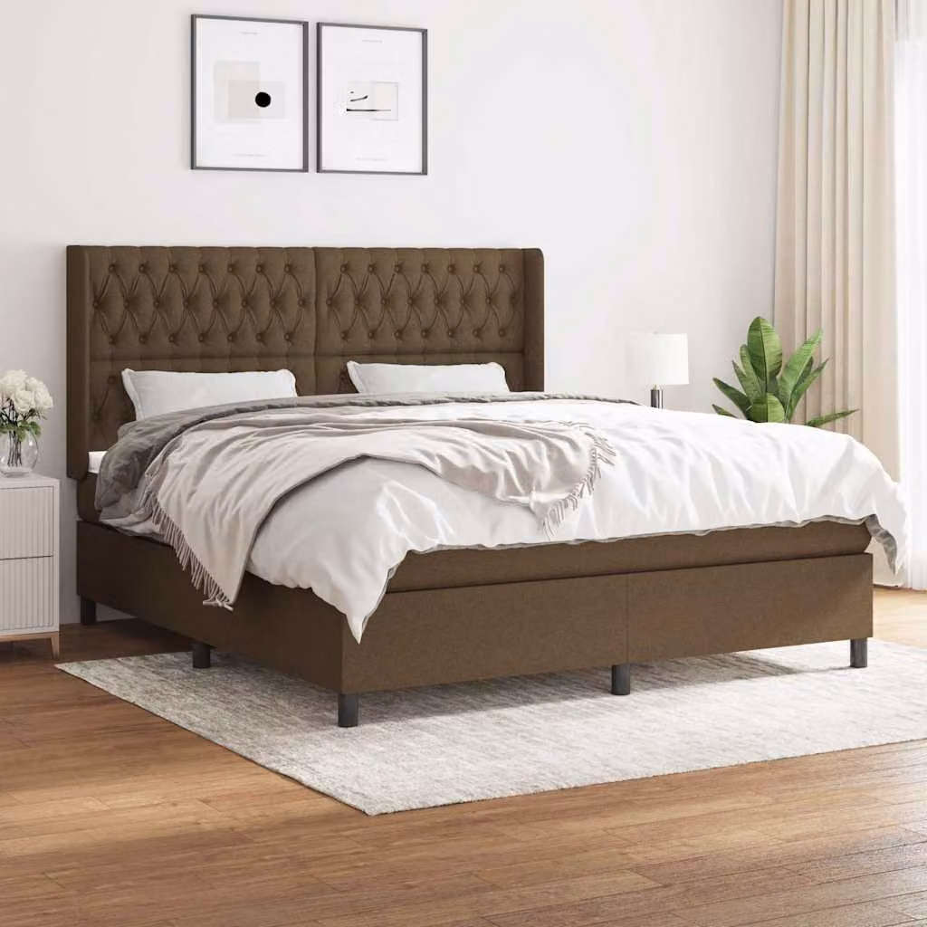 vidaXL Giroletto a Molle con Materasso Ibrido in Tessuto Marrone e Bianco L/P/H: 180 x 200 x 128 cm – 1