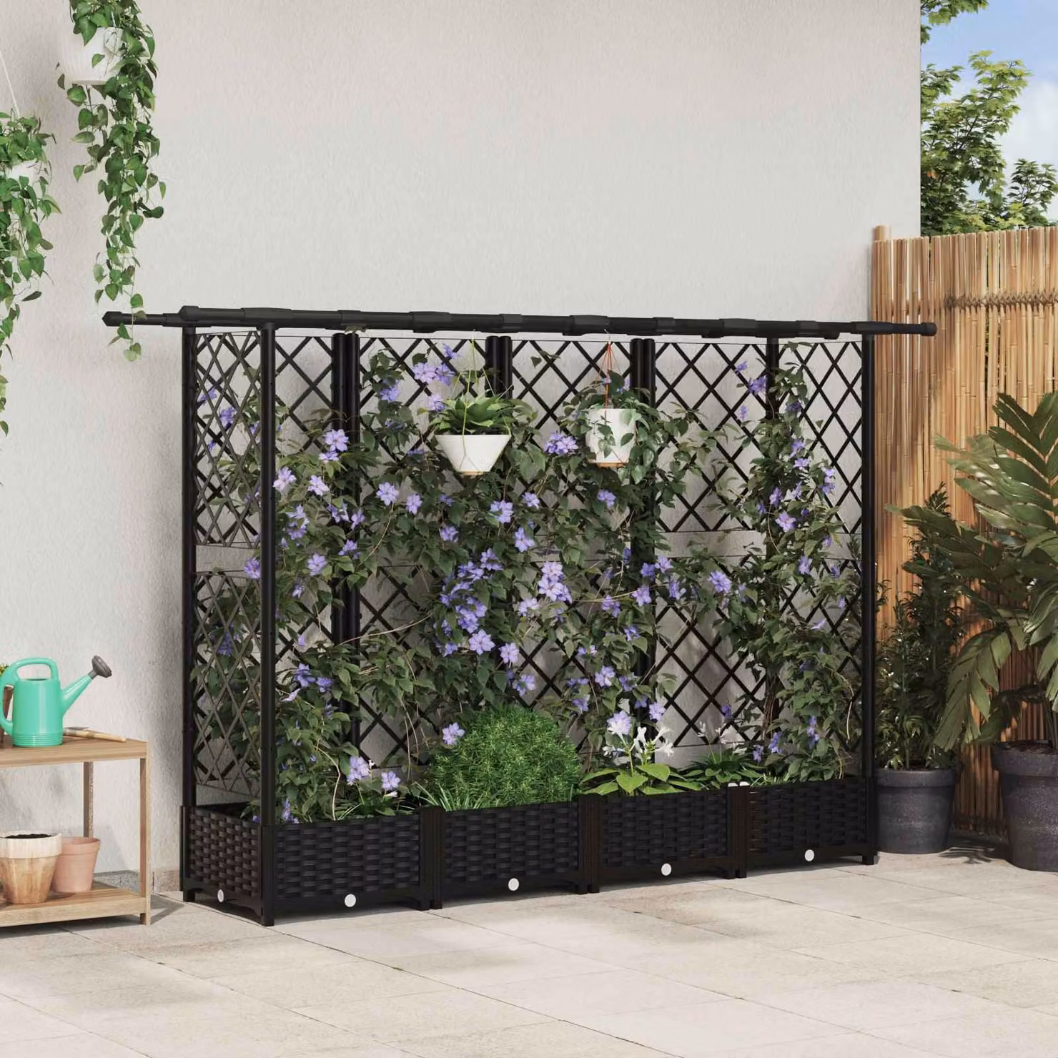 Letto rialzato con griglia e tetto vidaXL, colore nero, L: 202,5 cm, P: 40 cm, H: 121 cm