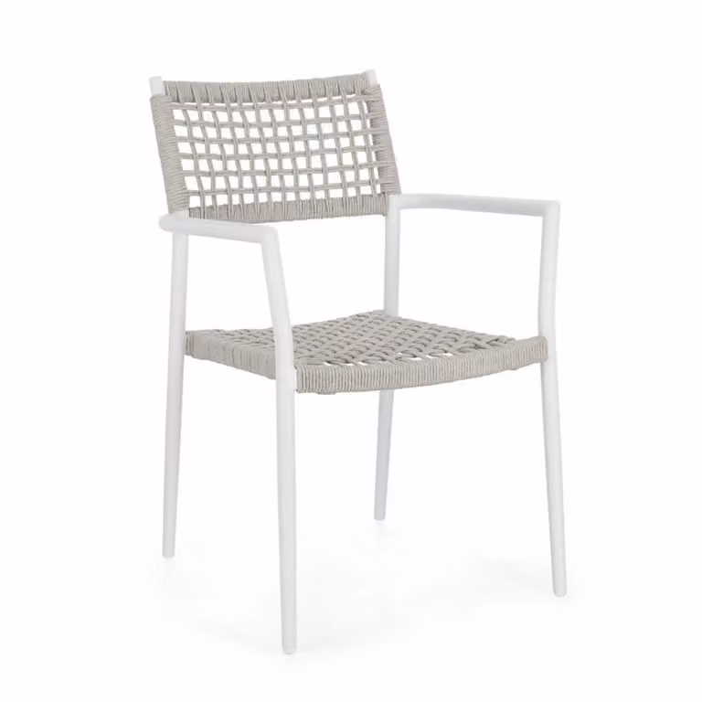 Set di 4 sedie con braccioli BLANES in alluminio bianco e corda tortora