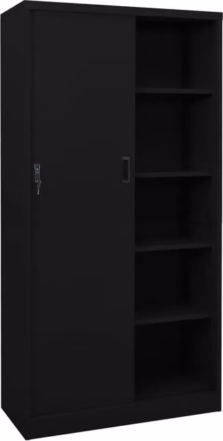 Armadio da ufficio moderno vidaXL con ante scorrevoli in metallo nero e ripiani regolabili L: 90 cm, P: 40 cm, H: 180 cm