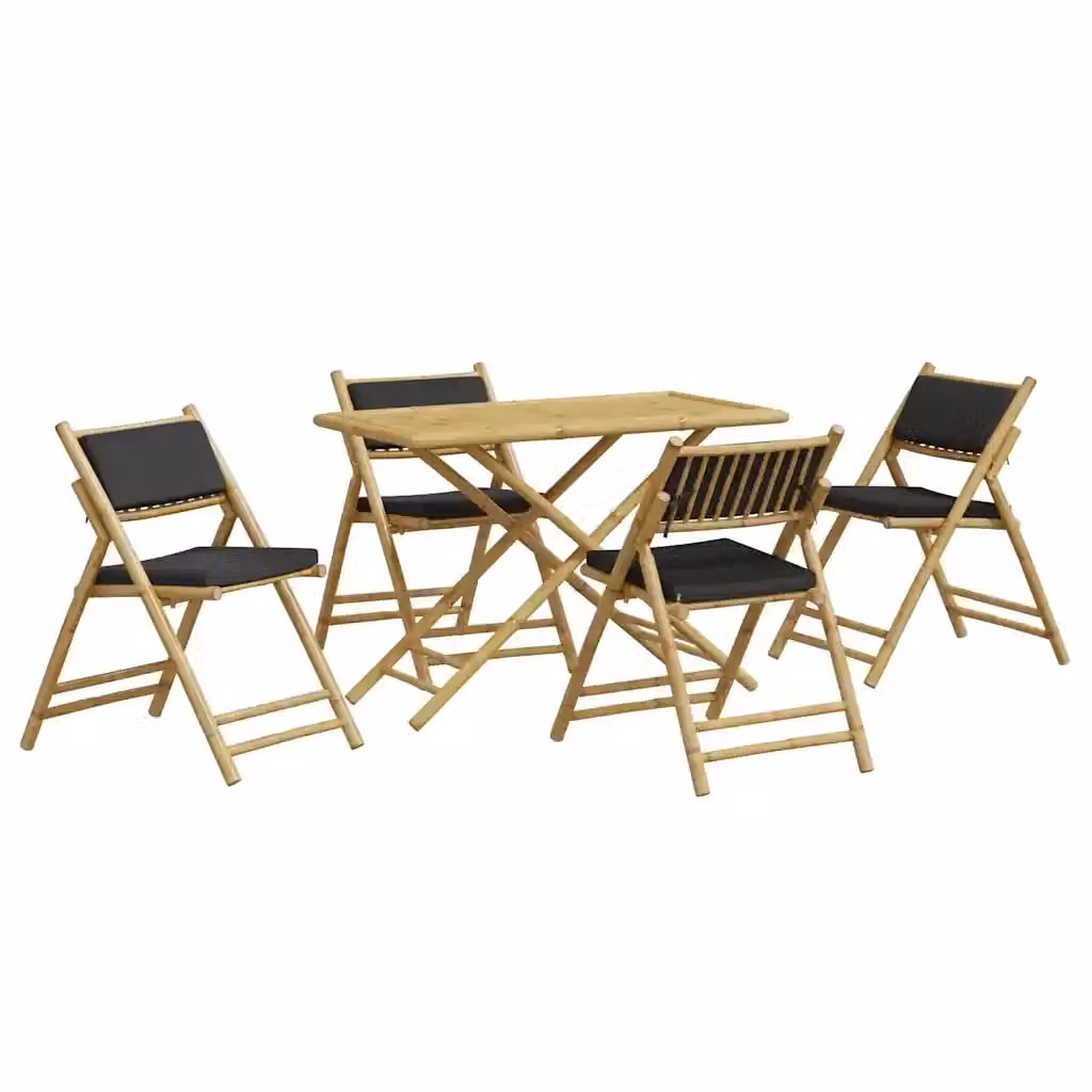 Set da Bistrot Pieghevole 5pz vidaXL in Bambù con Cuscini Grigio Scuro per Giardino e Terrazzo – 2