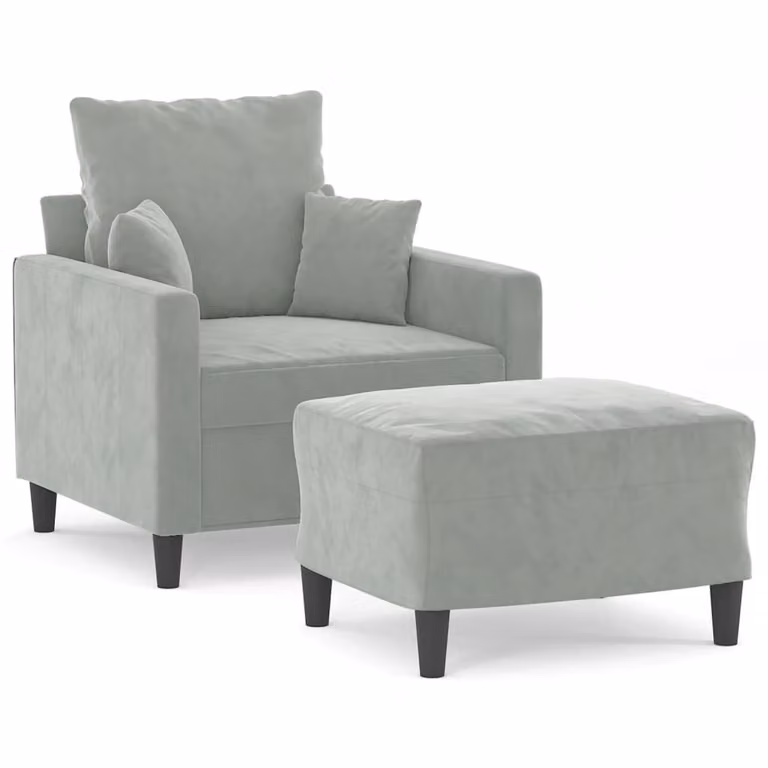 Poltrona con Poggiapiedi Grigio Chiaro 60 cm in Velluto