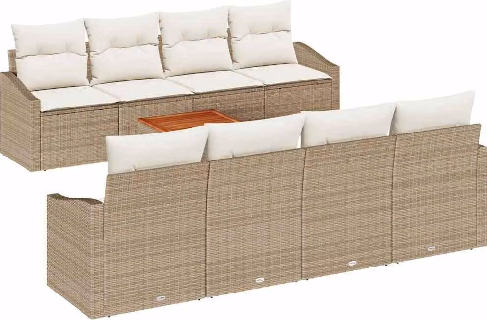 Set Divano da Giardino con cuscino 9 pcs Beige polyrattan