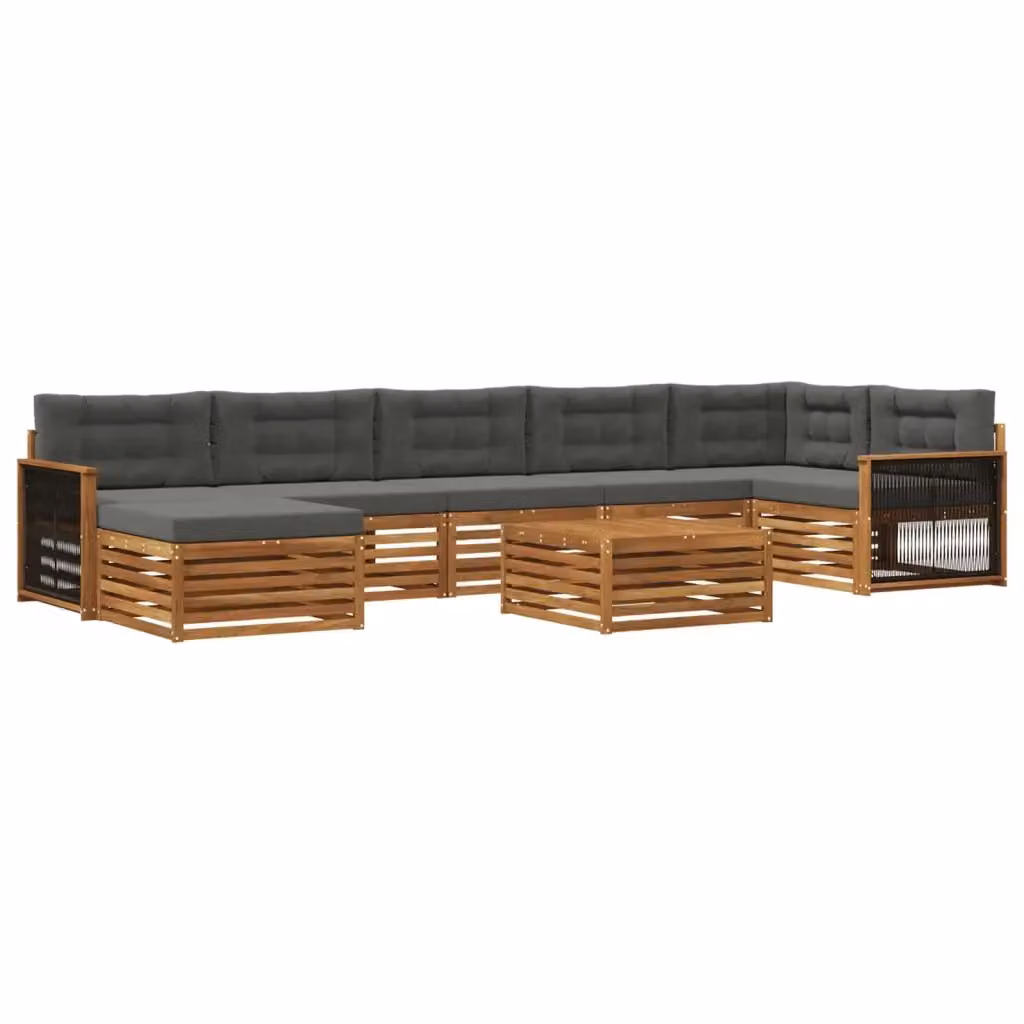 Set di divani da esterno a L vidaXL in legno di acacia con cuscini, colore marrone e antracite, 8 pezzi – 2