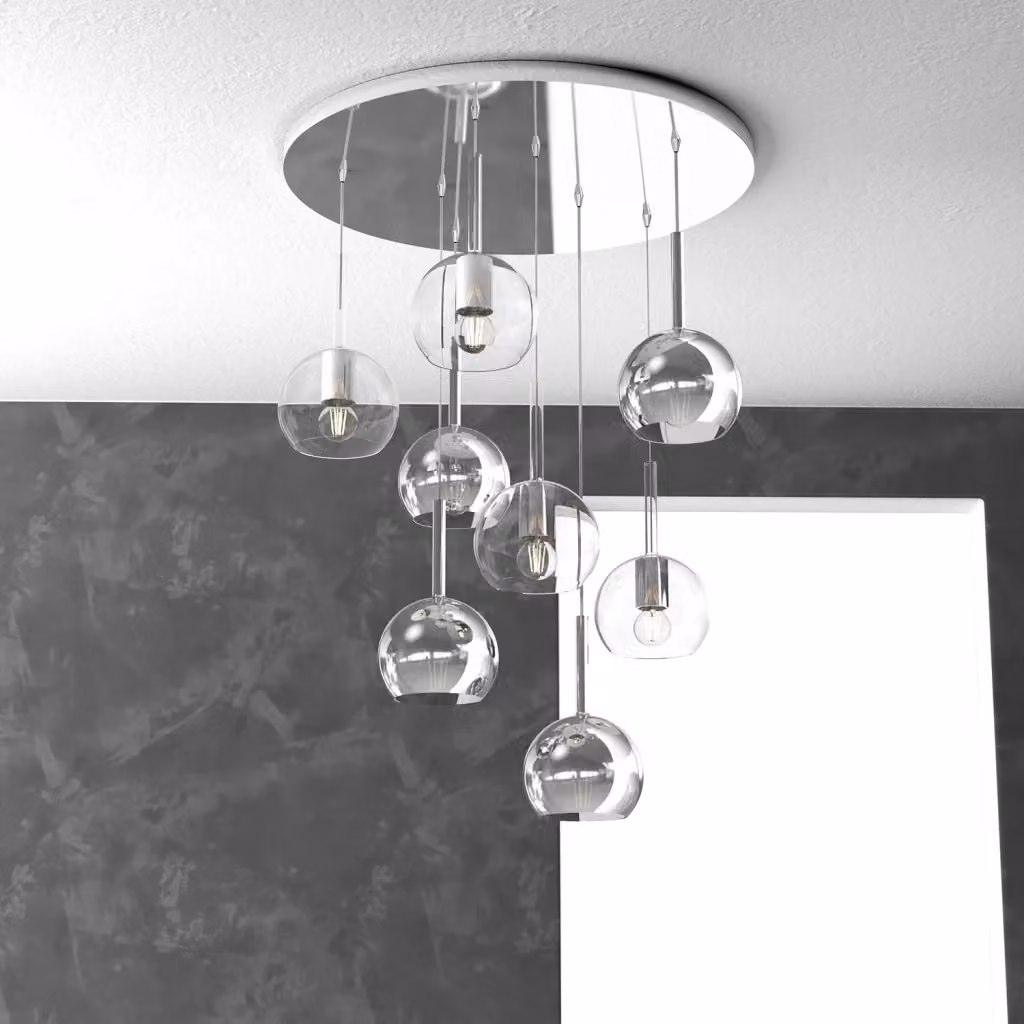 Lampadario a sospensione contemporaneo Top Light Future in metallo cromato e vetro trasparente con 8 luci E27 – 2