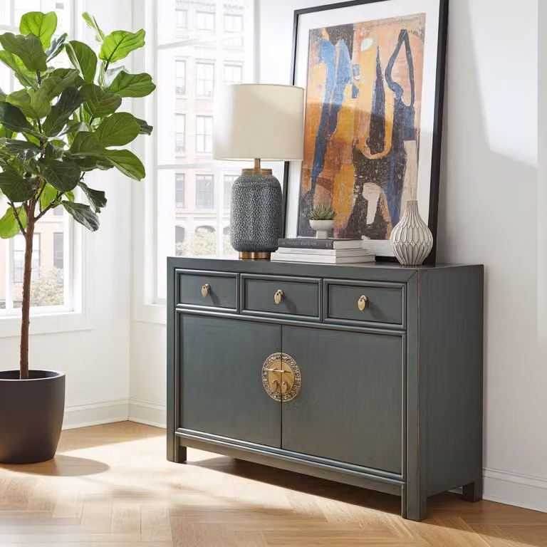 OPIUM OUTLET Cassettiera cinese Asia credenza orientale Mobile vintage asiatico credenza nuziale completamente assemblata grigio