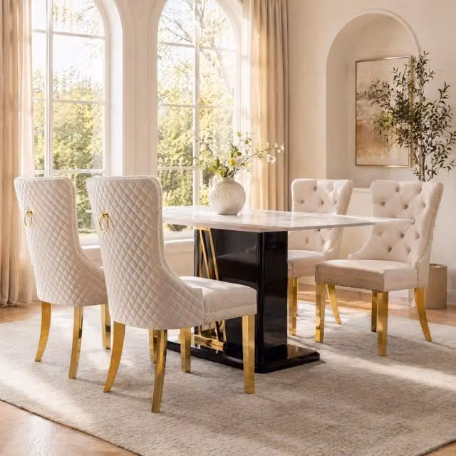 Set di sedie da pranzo MIVRAY in velluto beige con gambe in metallo dorato per soggiorno e cucina
