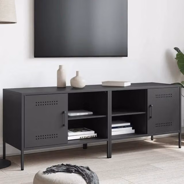 Set di 2 mobili TV vidaXL in stile industrial in metallo nero opaco L: 68 cm, P: 39 cm, H: 50,5 cm – 1
