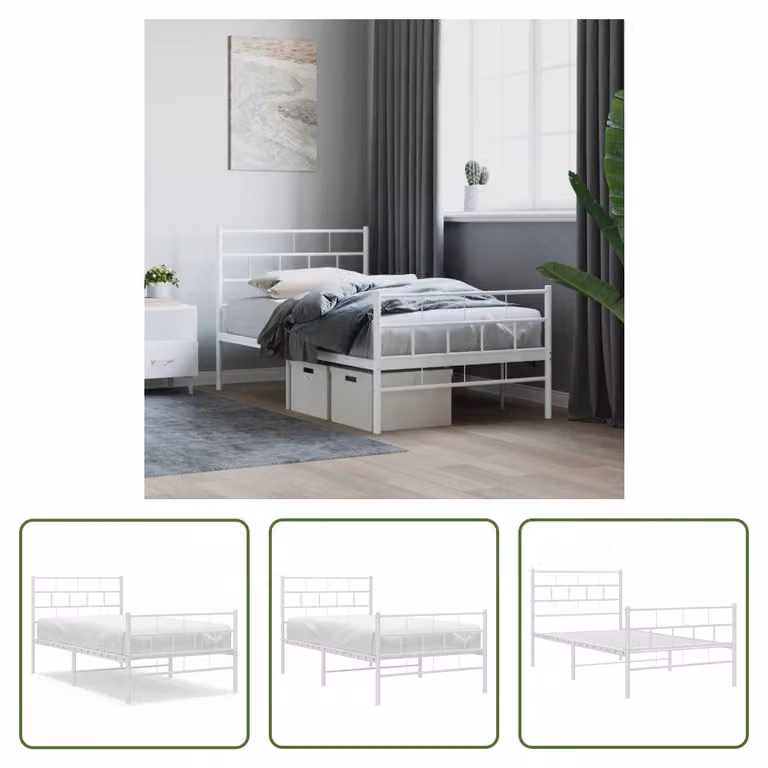 The Living Store Struttura letto con testiera e pediera in metallo bianco 100x190 cm