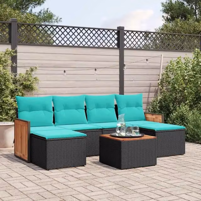 Set Divani da Giardino 7 pz con Cuscini Nero in Polyrattan 3227905
