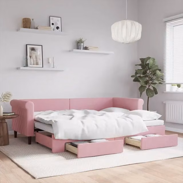 Divano Letto Estraibile con Cassetti-Sofa Letto-Daybed Rosa 80x200 cm Velluto 184882