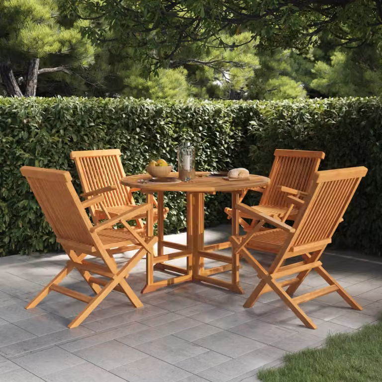 The Living Store 5 pezzi. Set da pranzo da giardino pieghevole in legno massiccio di teak