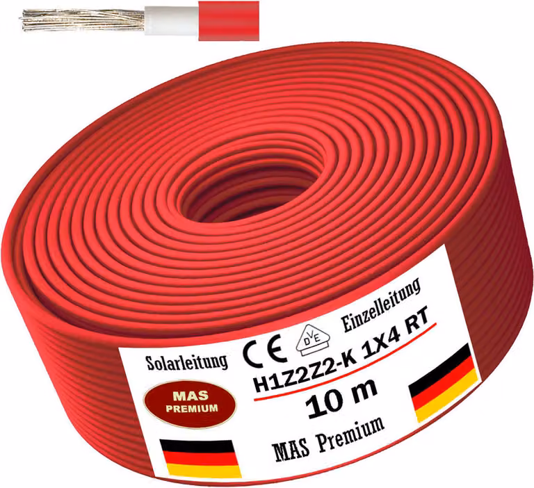 10m cavo solare cavo solare H1Z2Z2-K 4 mm² rosso fotovoltaico senza alogeni