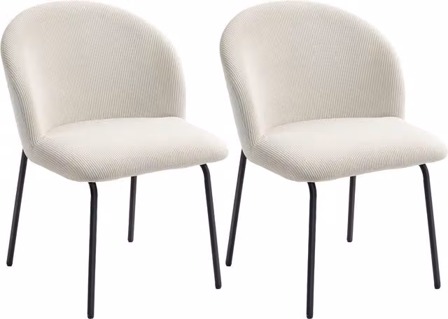 Set di 2 sedie da pranzo moderne HOMCOM in velluto a coste con seduta imbottita e schienale curvo e piedi in acciaio, colore crema