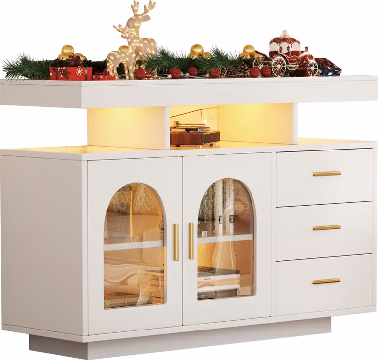 Credenza a LED, mobile bar da 120 cm, cassettiera, credenza per soggiorno, mobile da cucina con luci a 16 colori per la sala da pranzo