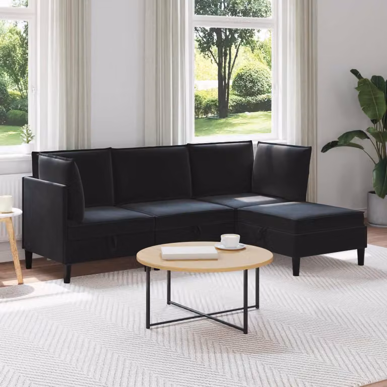 Set di mobili per il soggiorno vidaXL in velluto nero, composizione a L con 4 pezzi e struttura imbottita