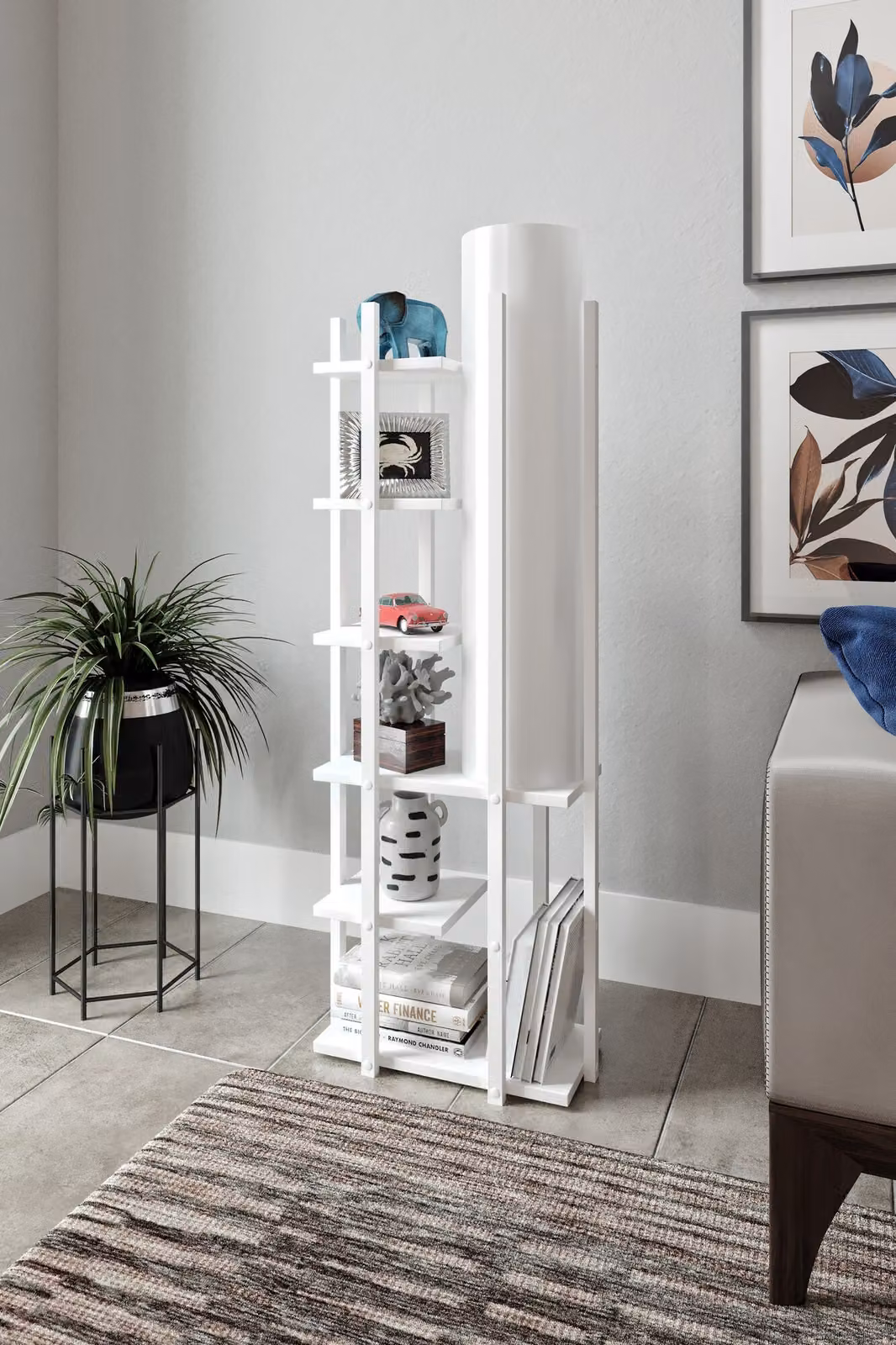 Opviq, lampada da terra di alta qualità, bianca, altezza 135 cm | Struttura in truciolato, profilo in MDF, cappuccio in PVC | Attacco E27, max. 40 W | Design scandinavo moderno, certificata CE.