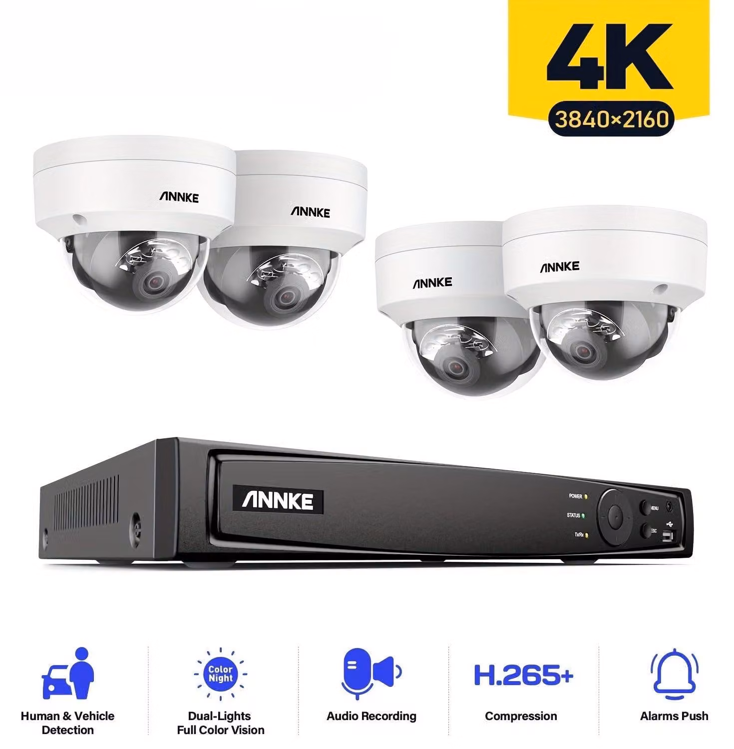 Kit di telecamere di sicurezza – Sistema 4K Ultra HD PoE con 4 telecamere da 8MP e visione notturna
