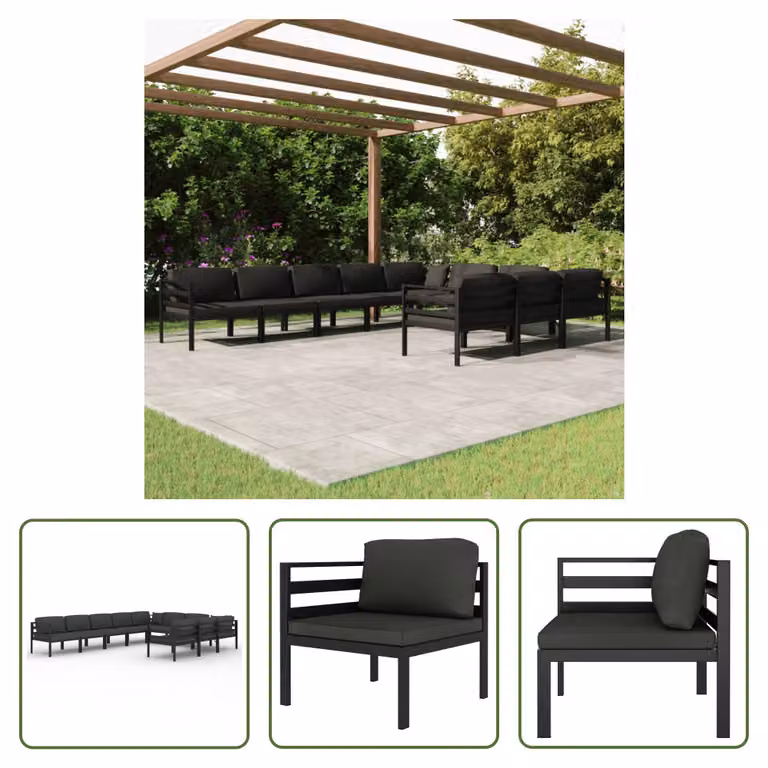 The Living Store Set salotto da giardino 10 pezzi con cuscini alluminio antracite