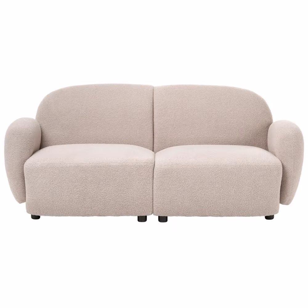 Divano a 3 posti BELIANI in stile retrò con rivestimento in bouclé beige e gambe in legno e plastica per il tuo soggiorno L: 183 cm, P: 82 cm, H: 77 cm – 2