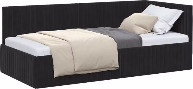Letto singolo | Letto per adulti | Cornice del letto ad angolo Nero 90 cm x 200 cm Velluto