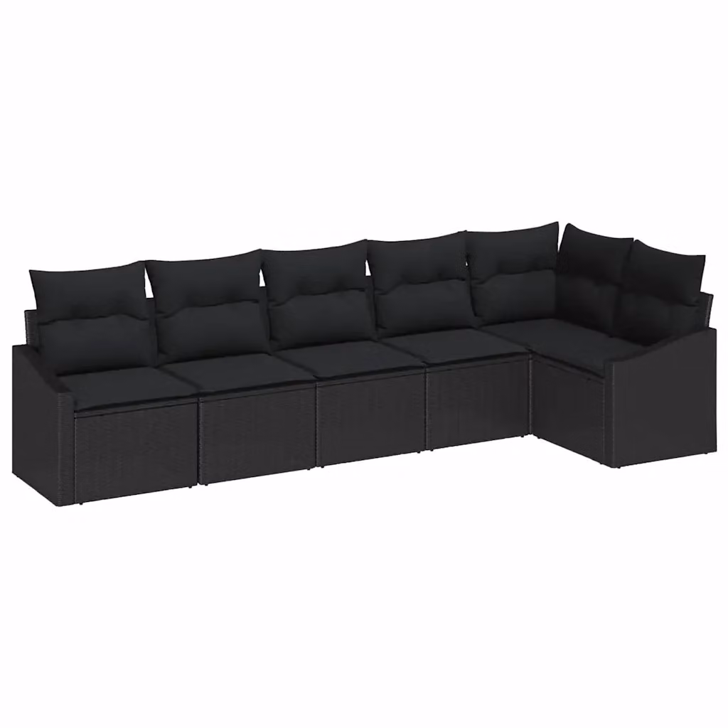 Set di divani da giardino vidaXL a forma di L con tavolo da caffè, 6 pezzi, colore nero con cuscini inclusi – 2