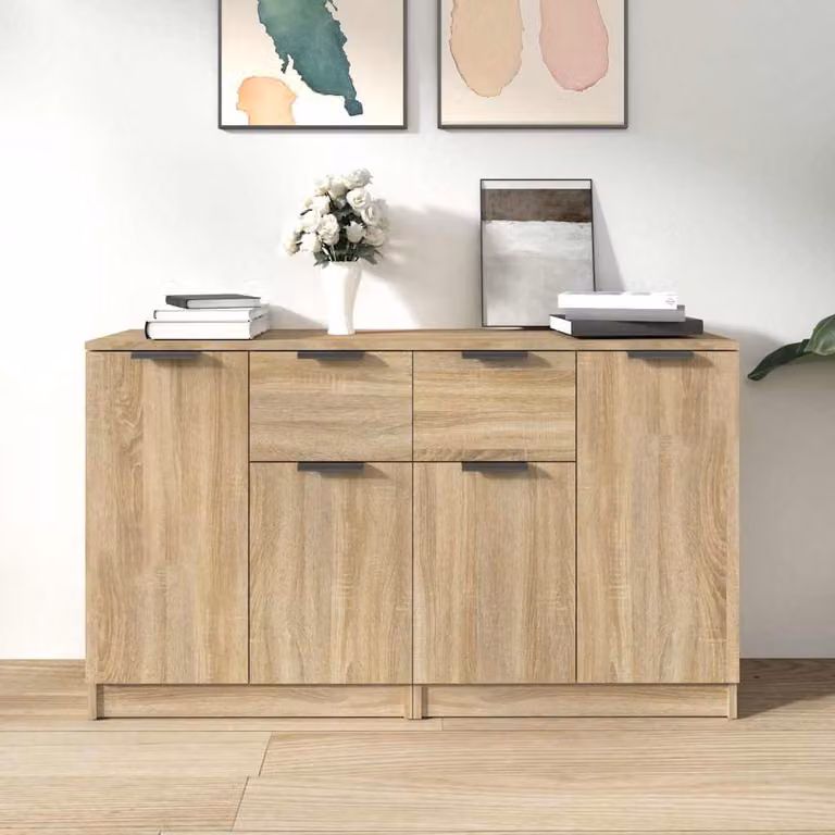 Set di 2 credenze vidaXL in legno multistrato e MDF color rovere, design minimalista da parete, L 60 cm x P 30 cm x H 70 cm