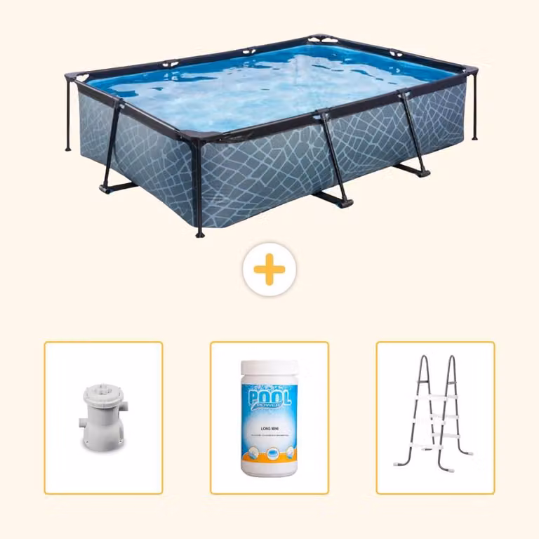 Piscina fuori terra rettangolare - aspetto pietra - 300x200x65 cm - composta da 4 elementi - modello SCB84