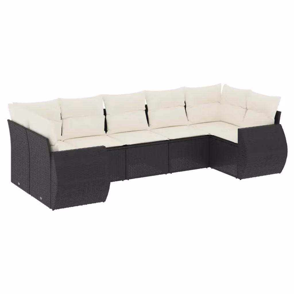 Set Divani da Giardino a L vidaXL in Polyrattan Nero con 7 Cuscini Imbottiti e Coperture Rimovibili – 2
