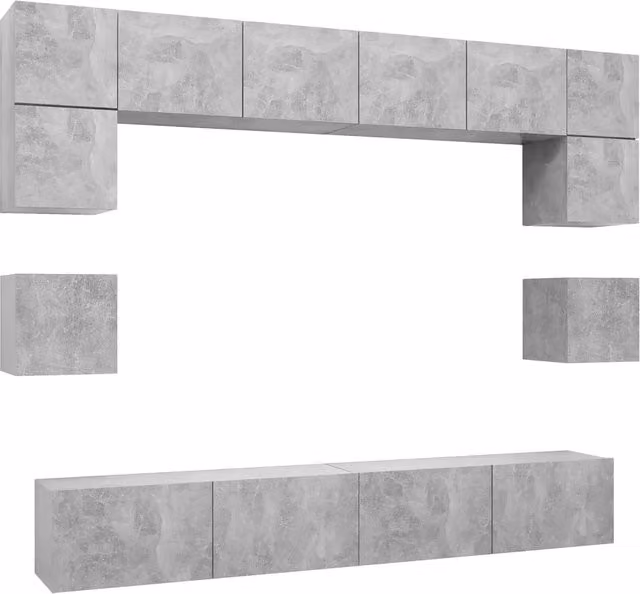Set di Mobili Porta TV 8 pz | Armadietto TV | Mobile Porta TV Grigio Cemento in Legno Multistrato