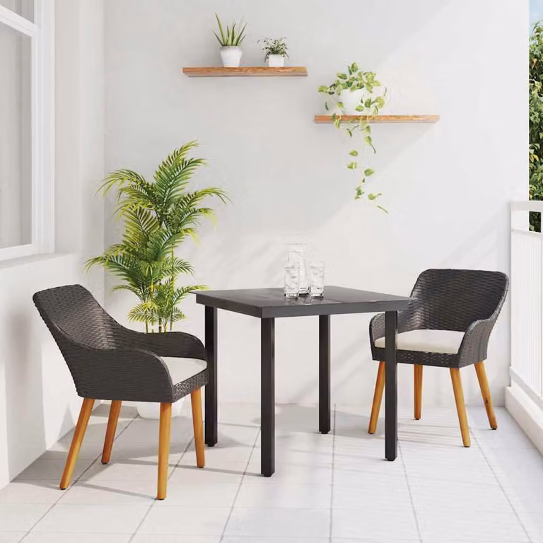 Maison Exclusive - Set da Pranzo per Giardino con cuscino 3 pcs Nero polyrattan
