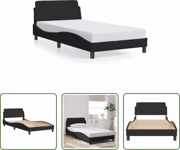 The Living Store Struttura letto con testiera nera 100x200 cm in velluto