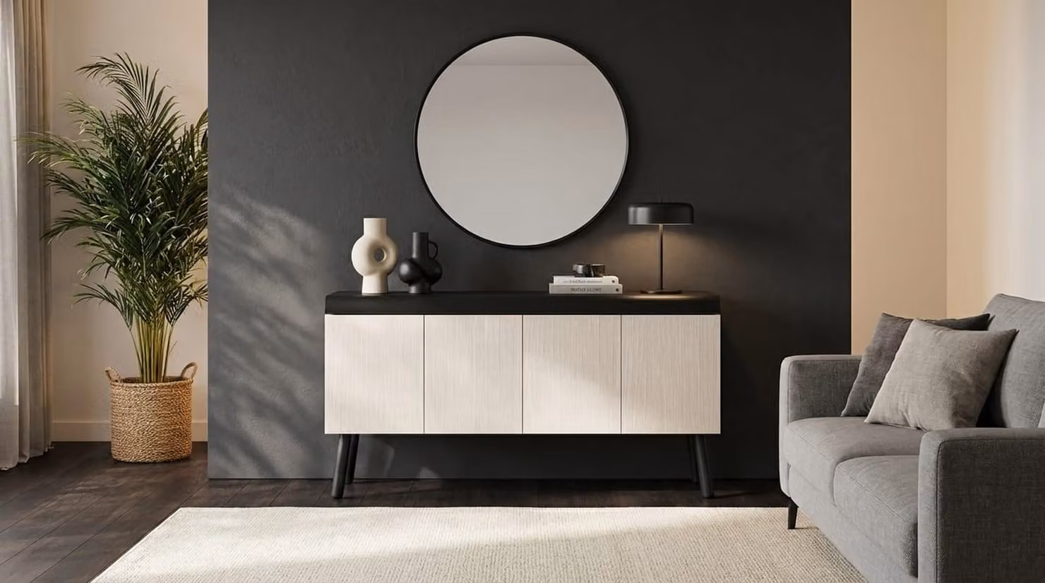 Modernes Sideboard grau stilvoll Kommode hochwertig Wohnzimmer
