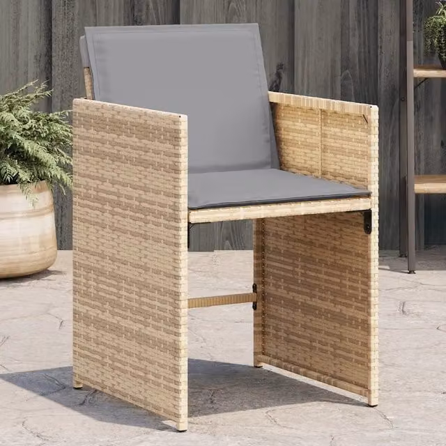 Set di 4 sedie da giardino con braccioli vidaXL in polyrattan beige e grigio con cuscini in tessuto resistente ai raggi UV