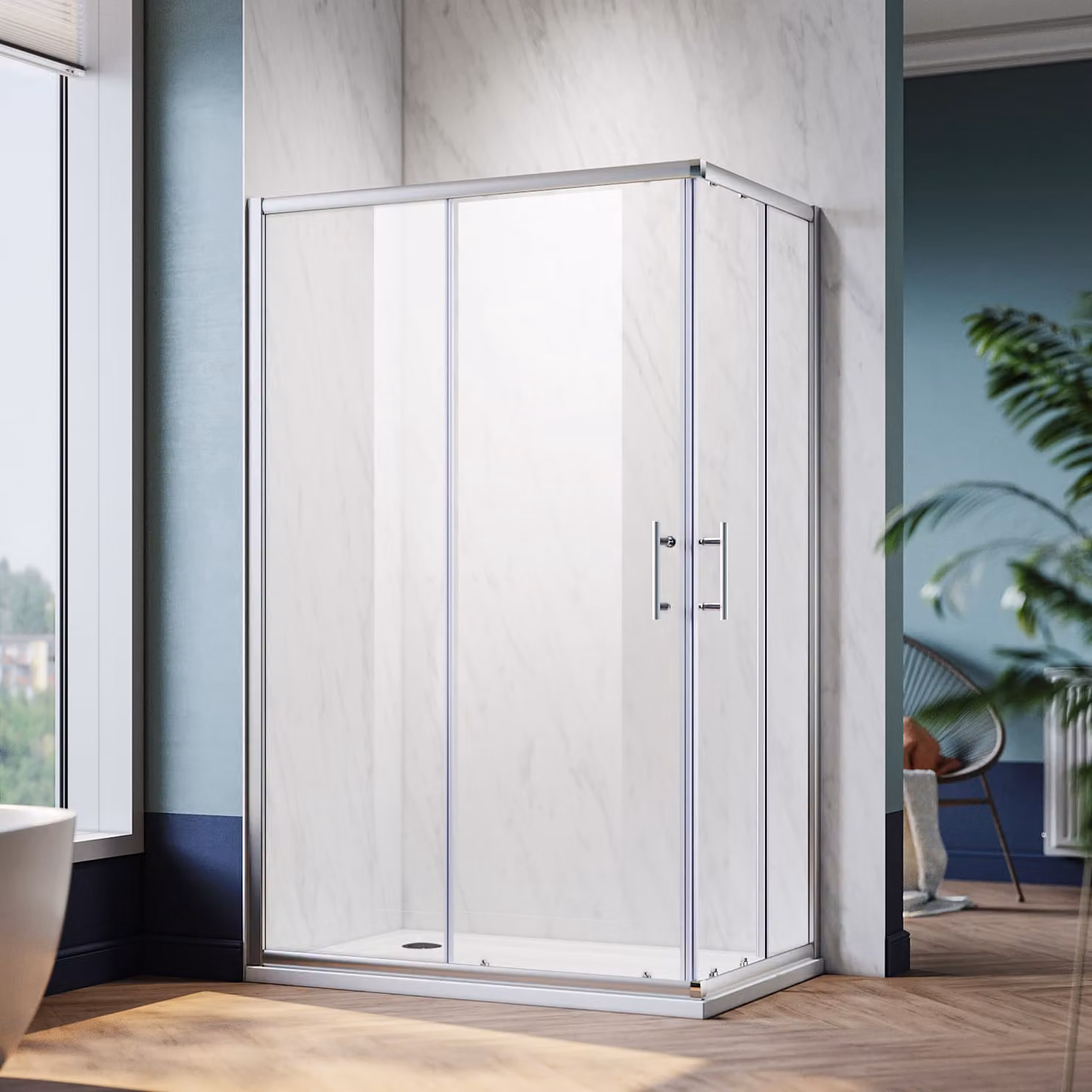 Cabina doccia angolare 100x70x195cm cabina doccia a doppia porta scorrevole in vetro di sicurezza ESG da 5 mm