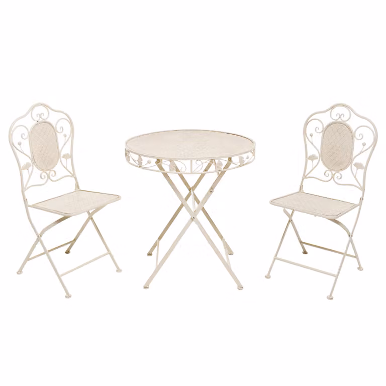 Set da giardino Bistrot Vestiamo Casa Giardino con tavolo rotondo da 70 cm e 2 sedie richiudibili in metallo beige stile Liberty