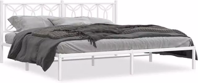 Letto matrimoniale | Letto per adulti | Giroletto con Testiera Metallo Bianco 193x203 cm
